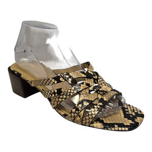 Tory Burch Slip On Sandal Mule Basket Weave Snakeskin Print Block Heel Multi 9